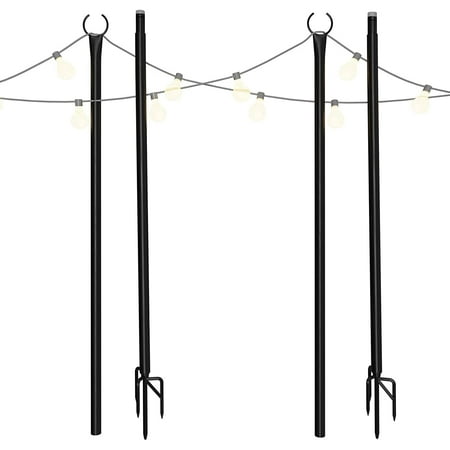 holiday styling outdoor light holders & ground stakes - set of 2 metal poles black