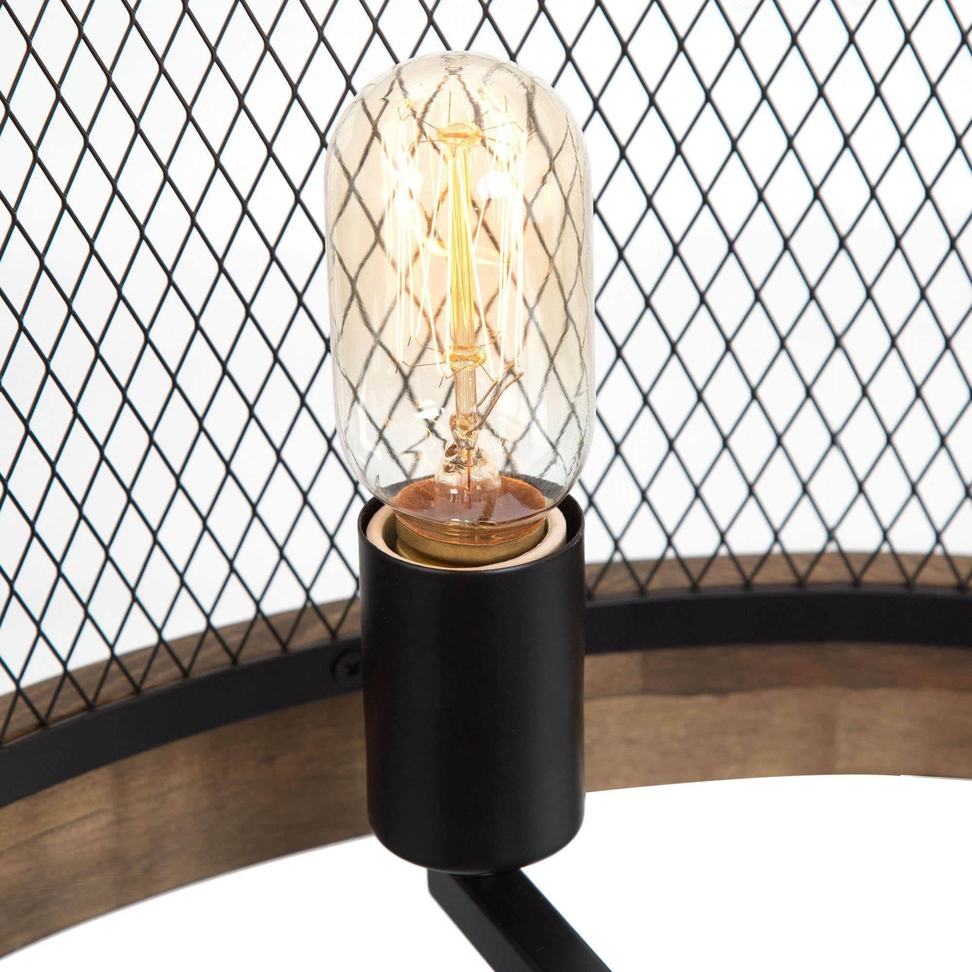 LNC 5-Light Matte Black and Distressed Wood Drum Lantern Farmhouse Chandelier