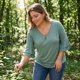 thumbnail image 3 of GRACE & GRANDEUR Blusas de Talla Grande para Mujeres con Capas Dobles y Mangas de Volante de 3/4, Cuello en V y Frente Plisado 1X Verde, 3 of 7