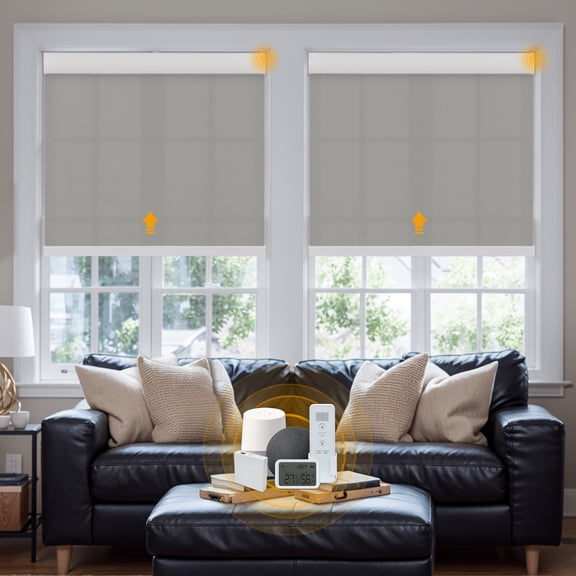 Keego Smart Motorized Roller Shades Work with WI-Fi Intelligent Sensor Shades with Remote Window Blinds work with Alexa Google for Smart Home Office,66"Wx60"H(Gray, Light Fithering)