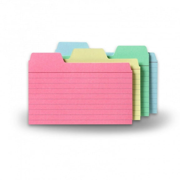 Find It, 3" x 5" Tabbed Index Cards, Narrow Ruled, Assorted Colors, 48 Piece