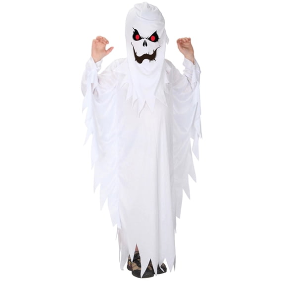 K-i-ds Halloween Ghost Hooded Long Robe, Lightweight Loose Flowy Ghost Tunic For Trick Or Treat Themed Gatherings