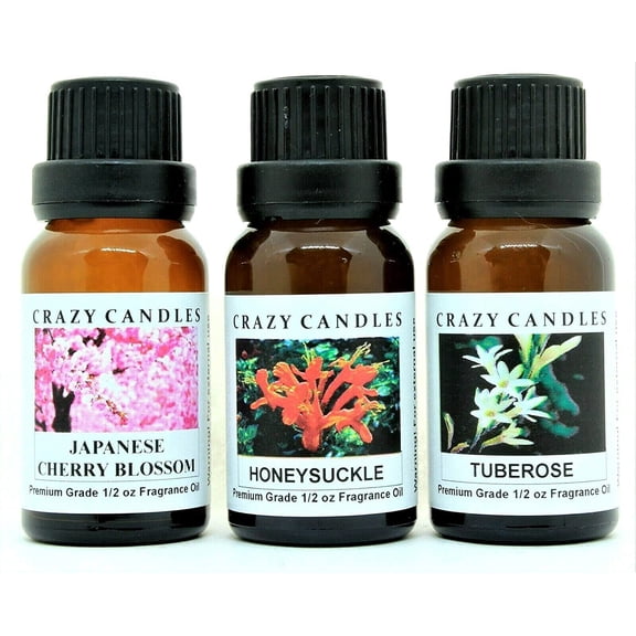 3 Bottles Set, 1 Japanese Cherry Blossom, 1 Honeysuckle, 1 Tuberose 1/2 Fl Oz Each 15ml Premium Grade Scented Fragrance Oils B