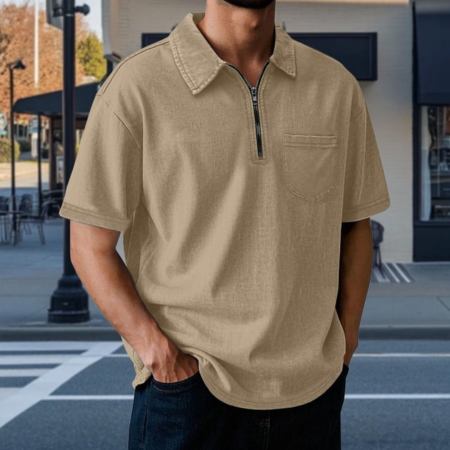 pstuiky Mangas cortas para hombre, Blusa/camiseta informal de verano para hombre, de color liso, con cuello vuelto camisas casuales para hombre xxxxl