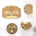 thumbnail image 2 of LiviNest Boho Ceiling Light Fixture: Hand-Woven Rattan Flush Mount with 360° Light Shadow - 3-Light Farmhouse Chandelier for Bohemian Style Living Room & Bedroom, 2 of 6