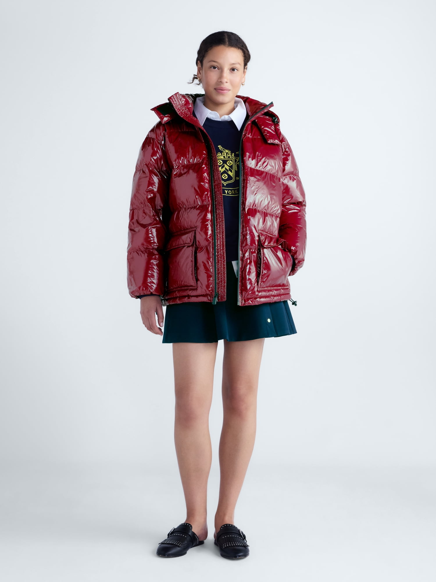 Free Assembly Women's High Gloss Puffer Parka Jacket with Hood, Sizes XXS-XXL