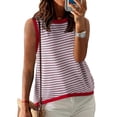 thumbnail image 2 of Womens Summer 2025 Casual Striped Color Block High Neck Tank Top Loose Knit High Low Sleeveless Shirts Pink XXL, 2 of 6