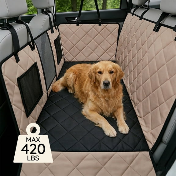 BELLA & PAL Back Seat Extender for Dogs, Supports 420lb,Waterproof Dog Car Seat Cover, Hammock for Large Dogs in Cars, SUVs, and Trucks, Cocoa