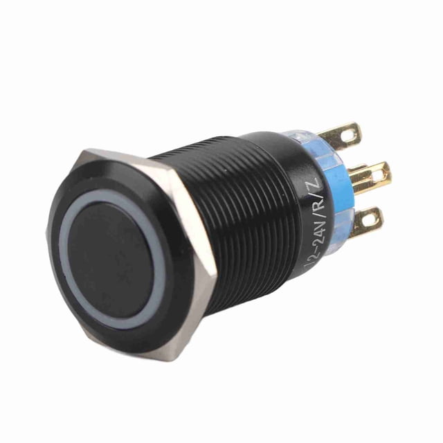 Interruptor De Botón Impermeable Negro Autoblocante LED De 12-24V 19 Mm Con Terminales De Cobre, Duradero E Impermeable