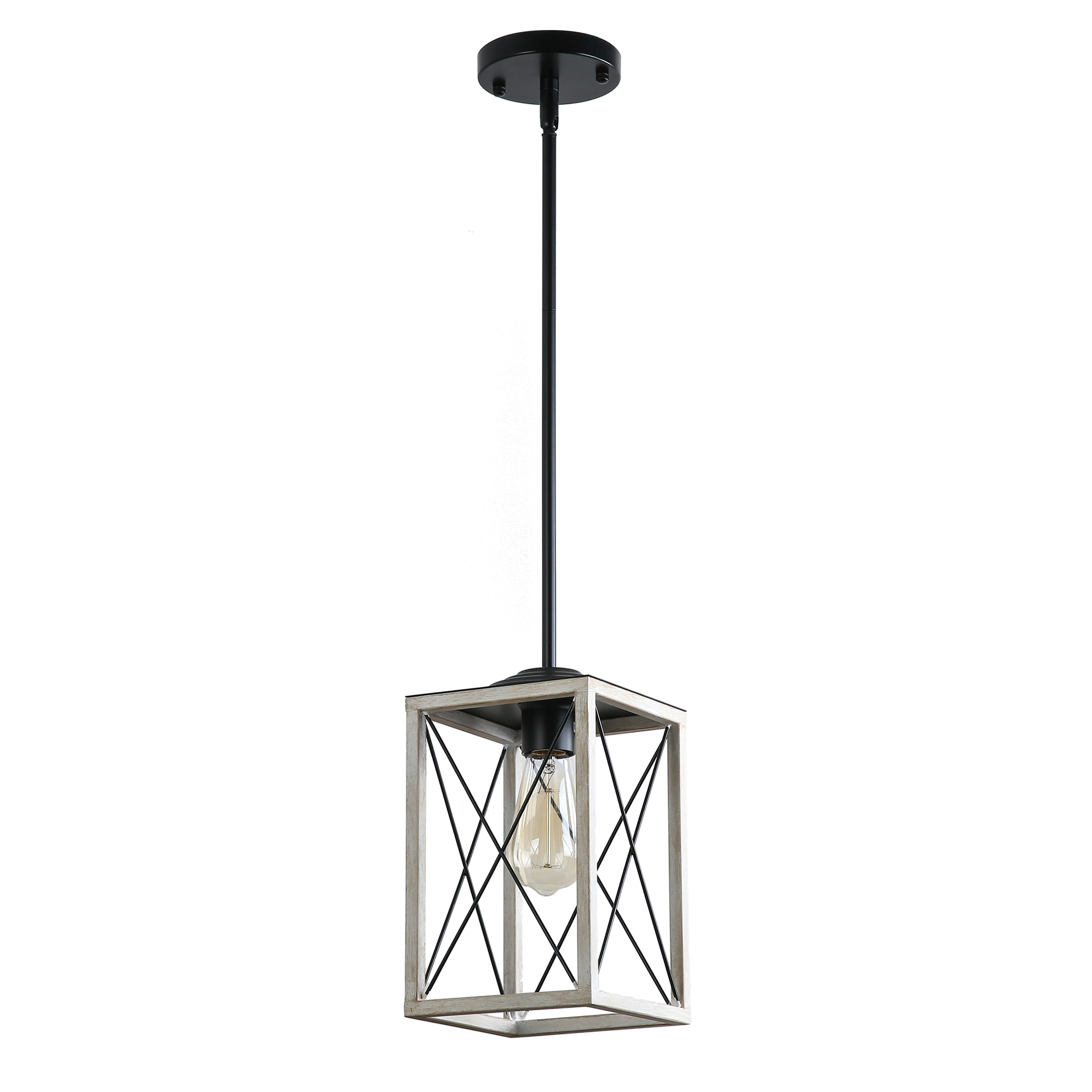 Briignite1Light Creamy White Pendant Light,Cage Hanging Light Fixture