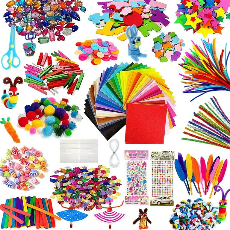 Irichna 1000+ Pcs Art and Craft Supplies for Kids, Toddler DIY Craft Art  Supply Set Included Pom Poms, Pipe Cleaners, Feather, Folding Storage Box 
