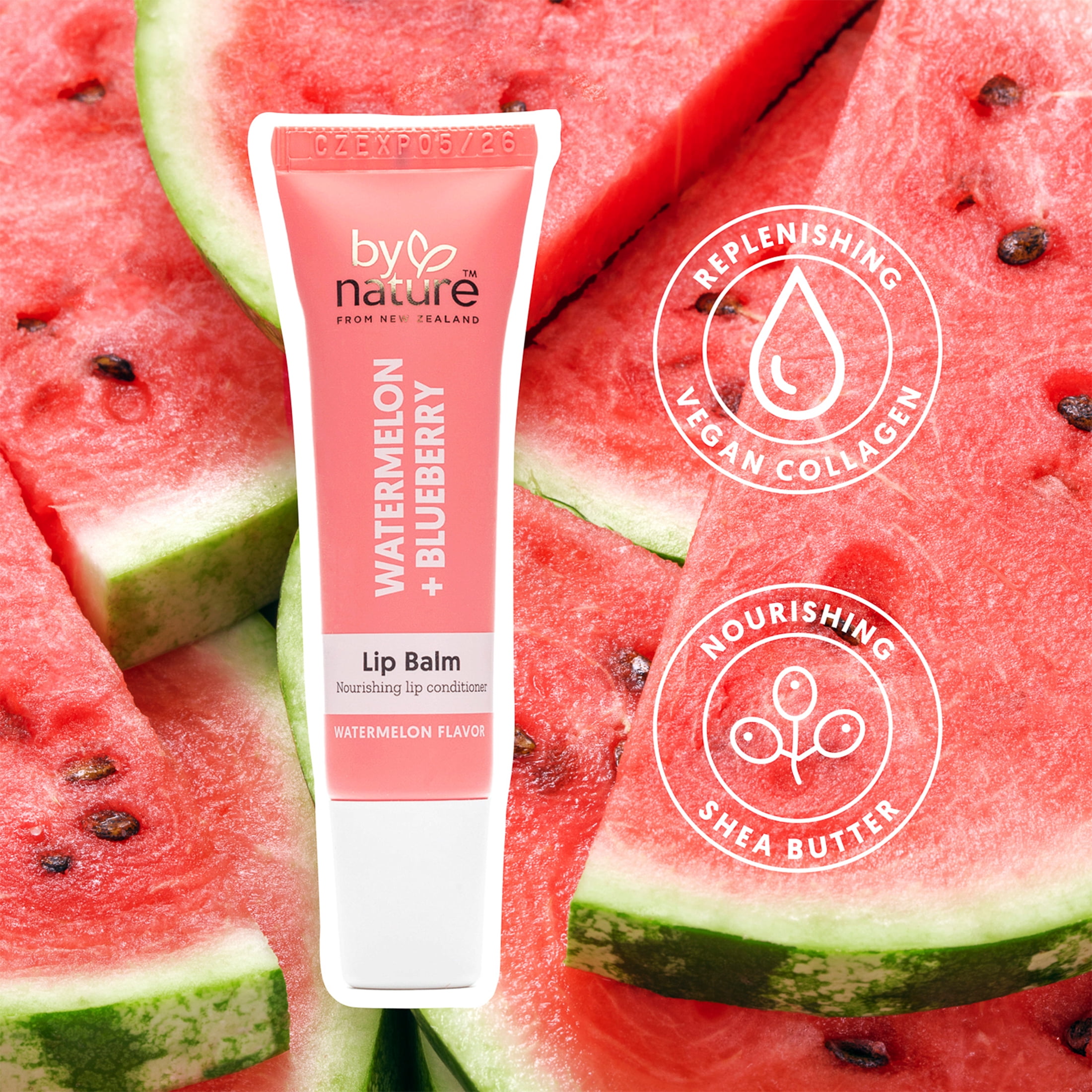 (2 pack) By Nature from New Zealand Watermelon & Blueberry Lip Balm to Rejuvenate & Smooth Lips, 1 Lip Balm