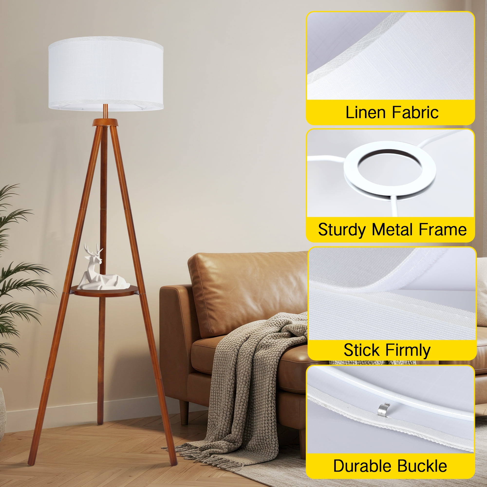 OUTON Large Drum Lamp Shades for Floor Lamps, 16" Top x 16" Bottom x 9" High, Easy to Assemble, Replacement Linen Lampshades for Table Lamps & Bedside Lamps (1.65" Spider), White