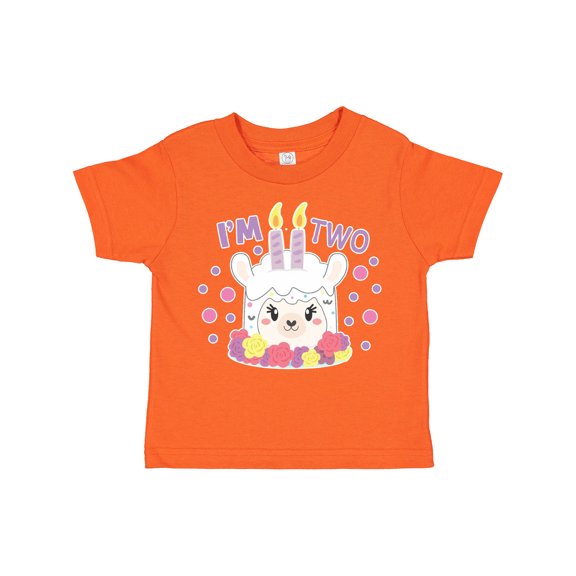 Inktastic I'm Two with Flowers and Cute Llama Cake Girls Toddler T-Shirt