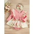 thumbnail image 3 of Bagilaanoe Newborn Baby Girl Rompers Dress Floral Print Long Sleeve Bodysuit + Headband 3M 6M 9M 12M 18M Infant Patchwork Ruffles One Piece Jumpsuit, 3 of 9