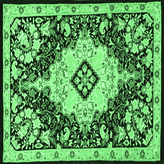 Ahgly Company Indoor Square Medallion Emerald Green Traditional Area Rugs, 3' Square