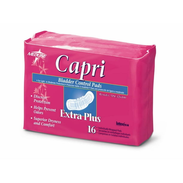 Medline Capri Bladder Control Pads, 3" X 10.5", 16 Ct