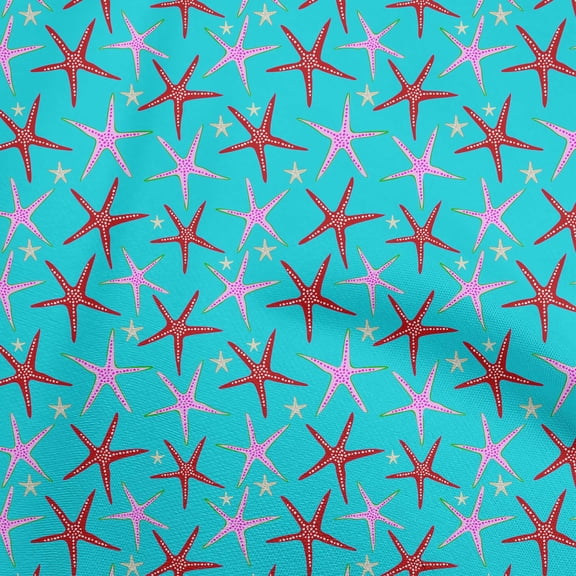 oneOone Viscose Chiffon Turquoise Blue Fabric Starfish Sewing Fabric By The Yard Printed Diy Clothing Sewing Supplies 42 Inch Wide-9C