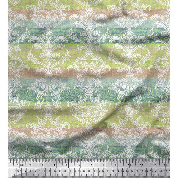 Soimoi Cotton Cambric Fabric Stripe & Ogee Damask Printed Craft Fabric by the Yard 56 Inch Wide