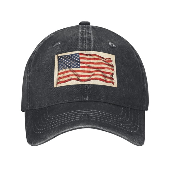 Washed Baseball Cap America Flag Patriotic Retro Adjustable Dad Hat Gift for Men Women Black