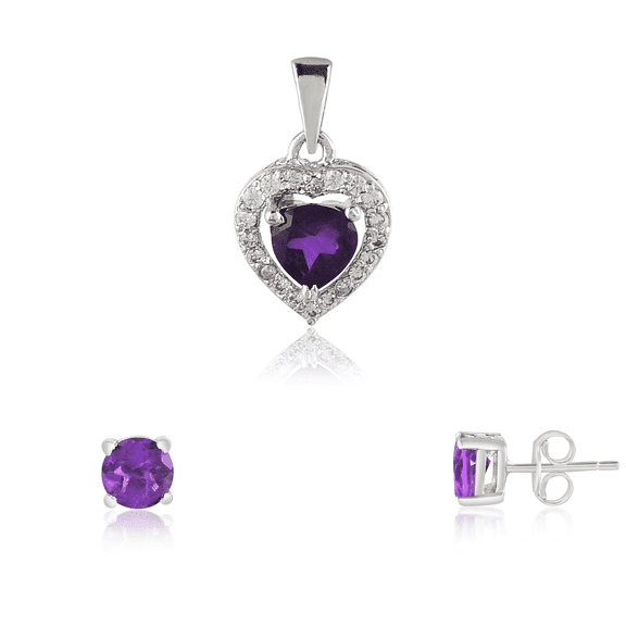 Femme Jam 925 Sterling Silver Natural Amethyst Gemstone Heart Shape Titanic Jewelry Set for Women