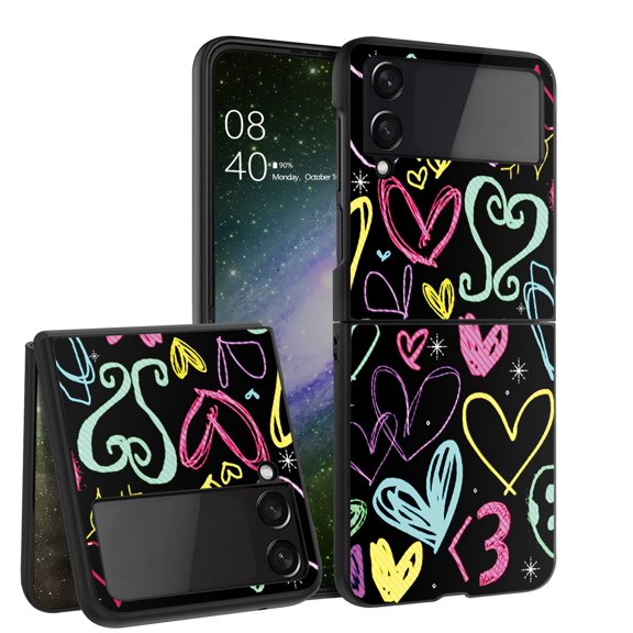 ANJ  Hard Protective Printed Case Cover Compatible with Samsung Galaxy Z Flip 4 - Sketched Hearts