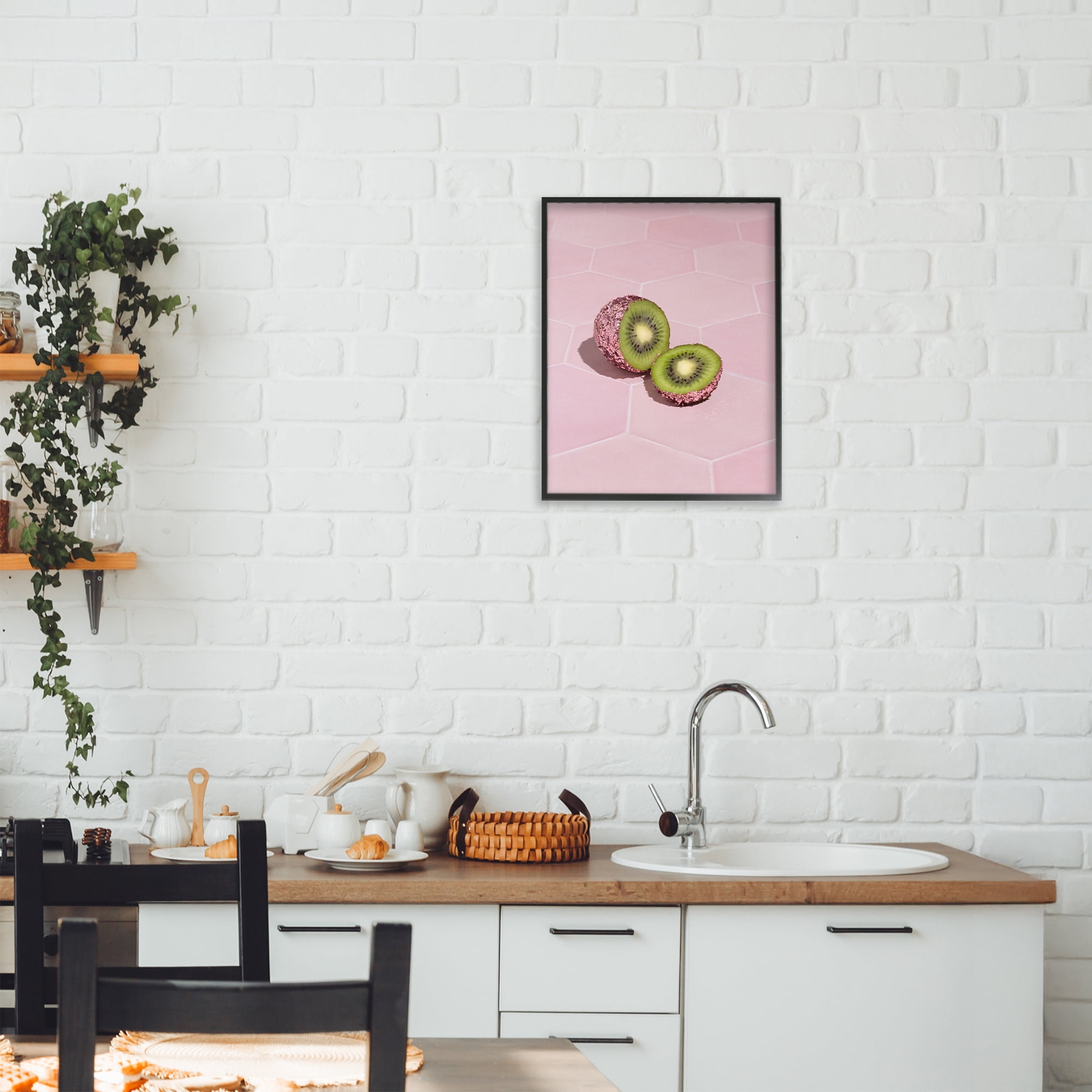 Stupell Industries Pink Glimmer Kiwi Black Framed Giclee Art, design by LISH Creative