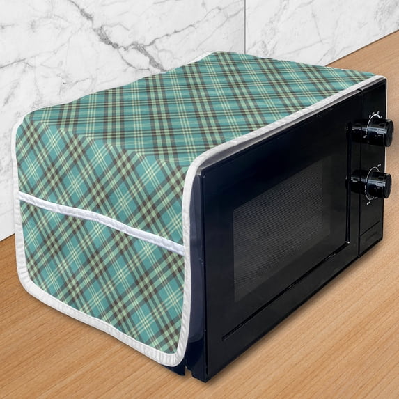 Brown Plaid Microwave Oven Cover, Scottish Tartan Background Forming in Symmetry, Water Resistant Organizer with Pockets for Kitchen, 36" x 12", Almond Green Umber, by Ambesonne