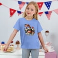 thumbnail image 4 of WTOBBY Toddler Girls Short Sleeve Independence Day Small Print T-Shirt Top - Casual Kids Shirt for Patriotic Fun and Everyday Wear,Light Blue 160, 4 of 4