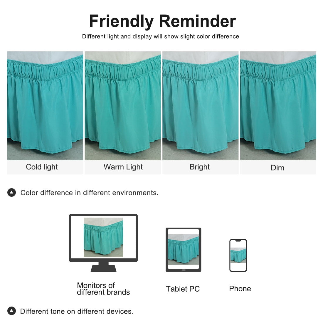 Unique Bargains Elastic Dust Ruffled Bed Skirt with 15" Drop Queen Aqua Blue