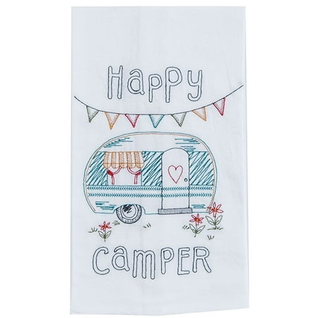 Rv Kitchen - HAPPY CAMPER Camping RV Embroidered Flour Sack Kitchen Towel by Kay Dee