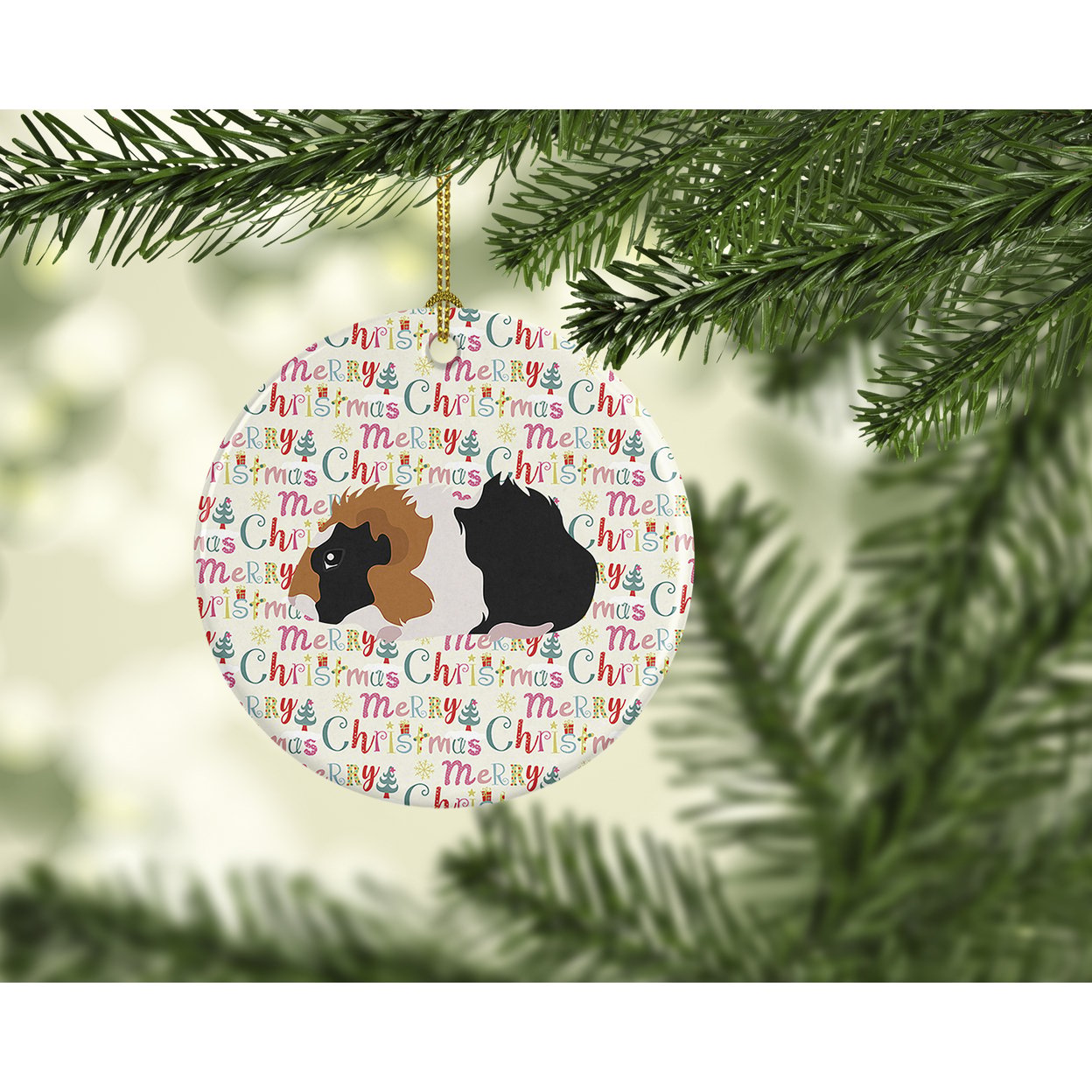Abyssinian Guinea Pig Christmas Ceramic Ornament 2.8 in x 2.8 in