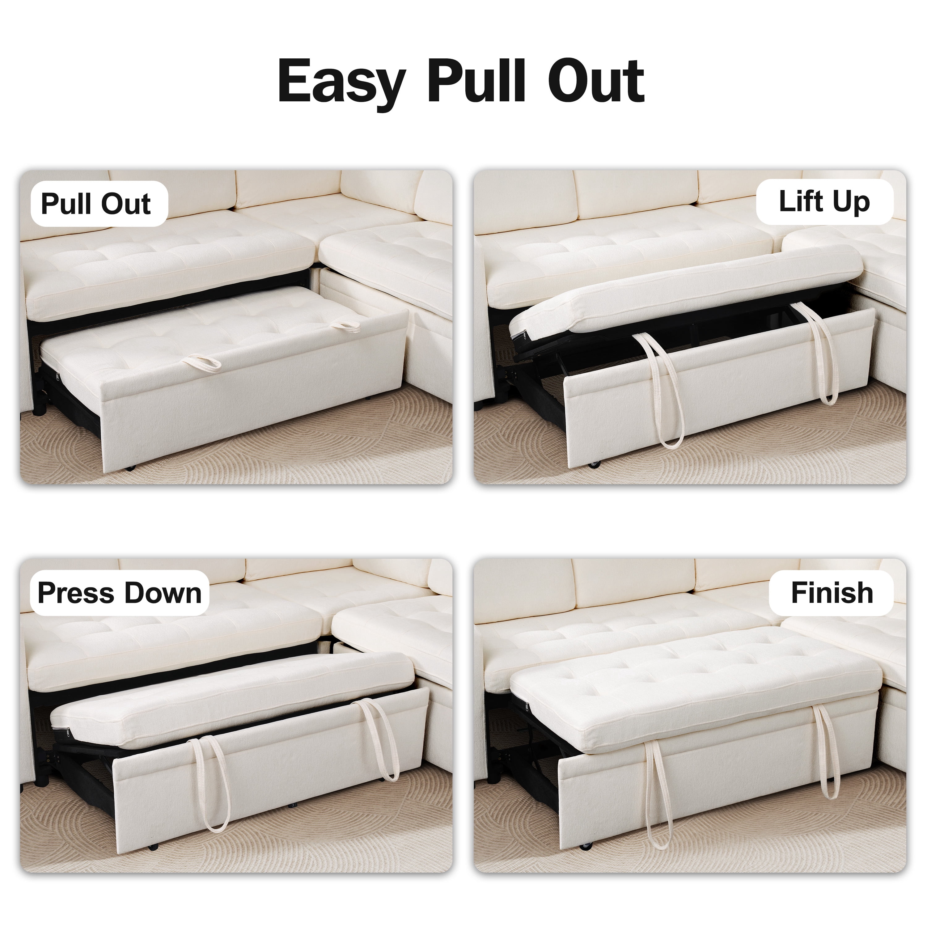 8-Seat U-Shaped Modular Sectional Sleeper Sofa with Pull-Out Bed, Adjustable Reclining Backrest, Storage Seats, USB Ports & LED Lights, Easy Tool-Free Assembly