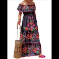 thumbnail image 1 of Vestido de Verano para Mujer, Estampado Floral, Hombros Descubiertos, Sin Mangas, Negro y Rojo S, 1 of 9