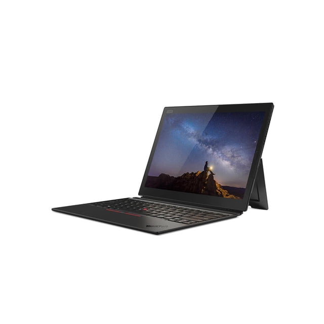 lenovo x1 2 en 1 tablet gen3 touch intel i5-8 8gb en ram y 256 gb ssd thinkpad reacondicionado Reacondicionado ThinkPad 2 en 1 negra, vista 3/4 con teclado desmontable y soporte trasero, pantalla táctil ultradelgada 13p sin marco, Intel i5, 8GB RAM, 256GB SSD y Windows 10 Pro; adecuada para estudio y trabajo y a menudo usada como estación móvil para presentaciones.