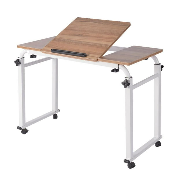 Adjustable Overbed Table With Wheels Rolling Mobile Computer Desk Standing Workstation Laptop Cart With Tiltable Tabletop For Home Office Walmart Com Walmart Com