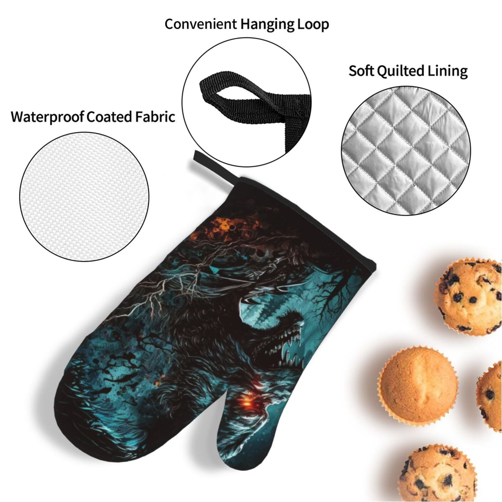 Werewolf Howling Night Cool Wolf 4Pcs Oven Mitts and Pot Holders Sets Oven Kitchen Gloves Hot Pads for Cooking BBQ Baking Grilling