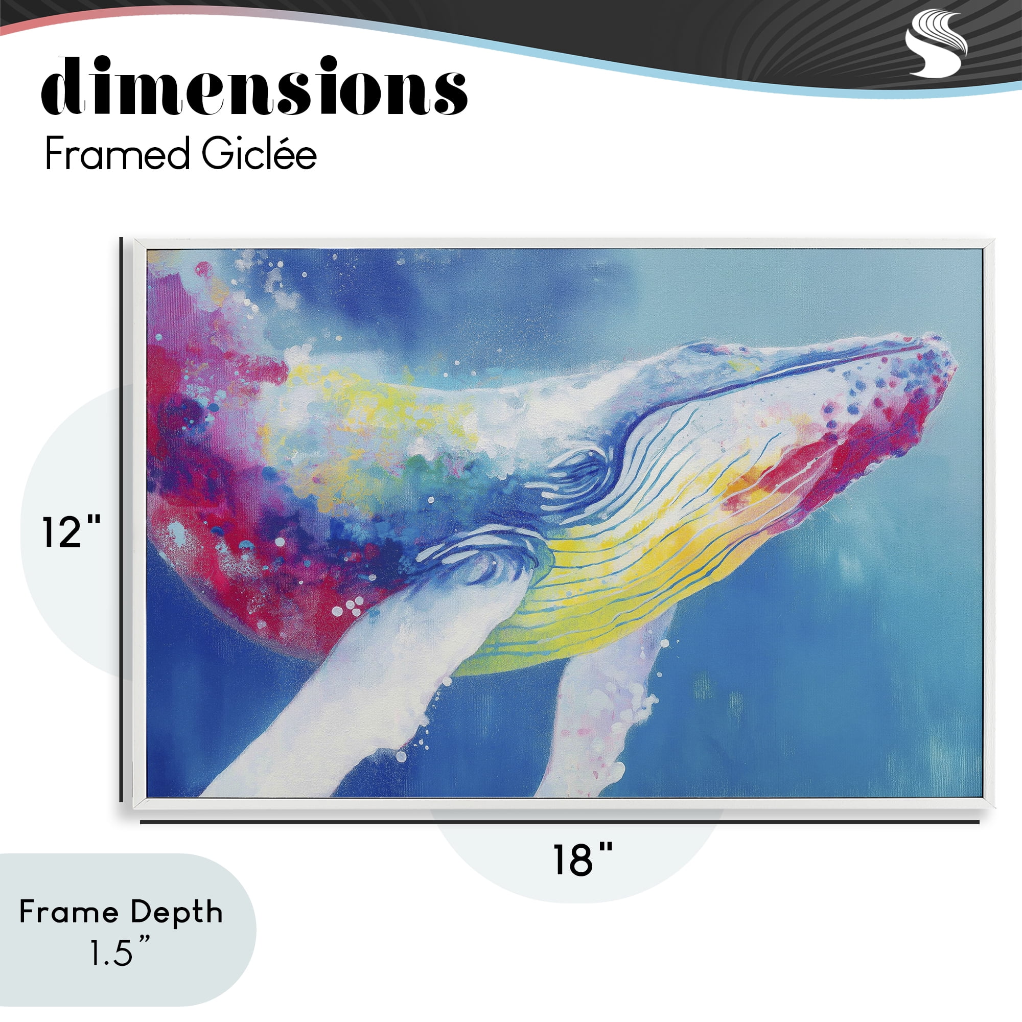 Stupell Industries Breaching Humpback Whale White Framed Giclee Art, design by Chromatic Storm Studio