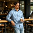 thumbnail image 3 of Multi Occasion Plaid Long Sleeve Button Down Dress Shirt for Men 4 Way Stretch Regular Fit Lapel Collar Soft Wrinkle Free Office Business Casual Fall Outfits XL, 3 of 5
