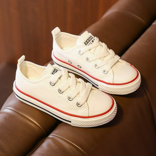 Zapatos de lona para niños, estilo coreano, con cordones, de caña baja, para niños y niñas, zapatos blancos para bebés, zapatos casuales de tela