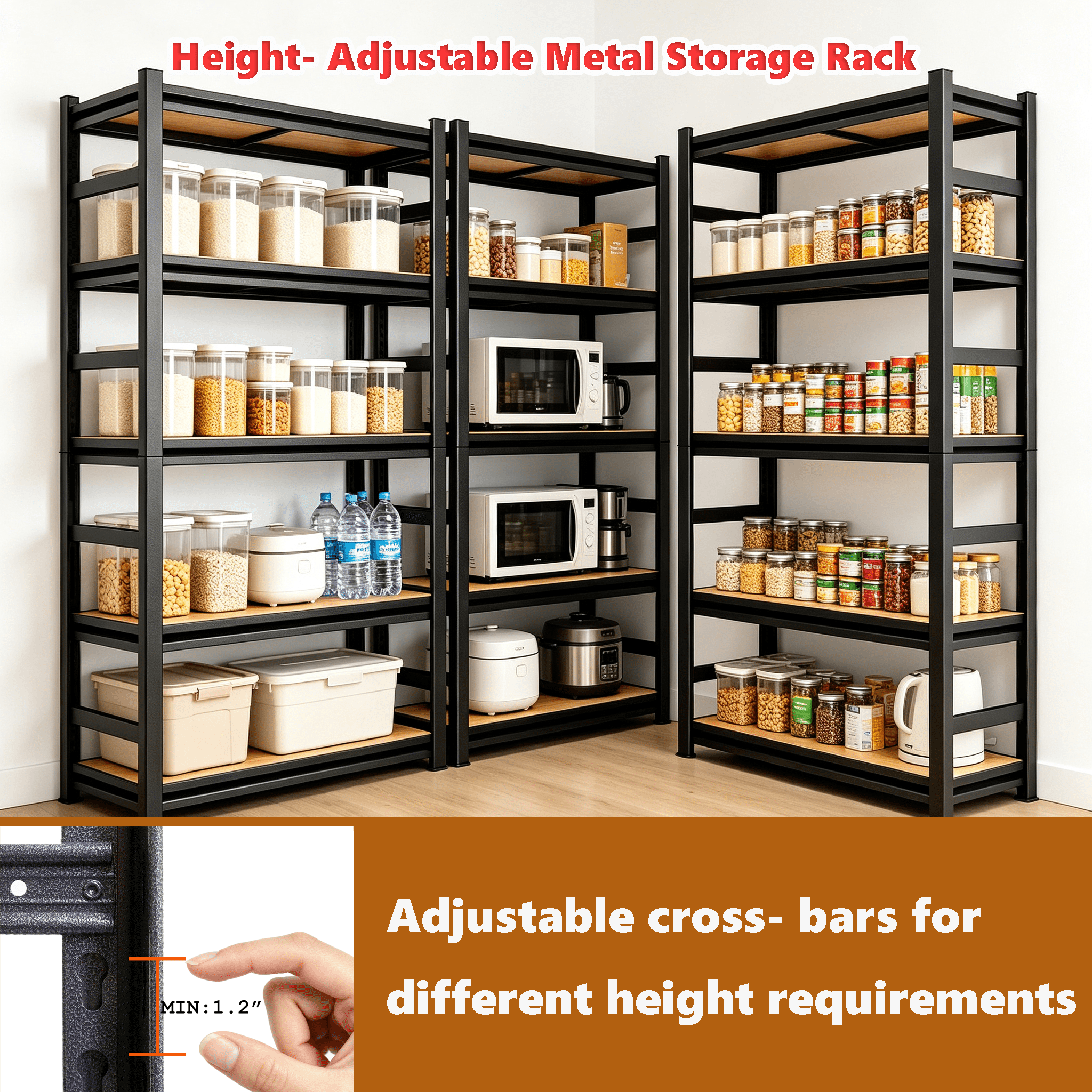 63‑inch Height Storage Shelving Unit with Five‑Tier Adjustable Shelves, Can Be Disassembled into Two Independent Units, for Home, Warehouse, School, Office, Supermarket and Other Scenarios