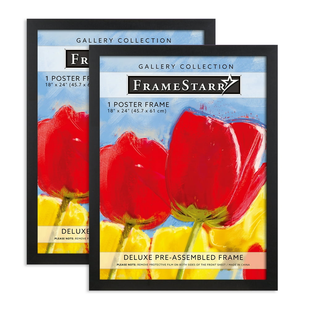 FrameStarr 18x24 Black Poster Frame, Modern Style, 2 Pack