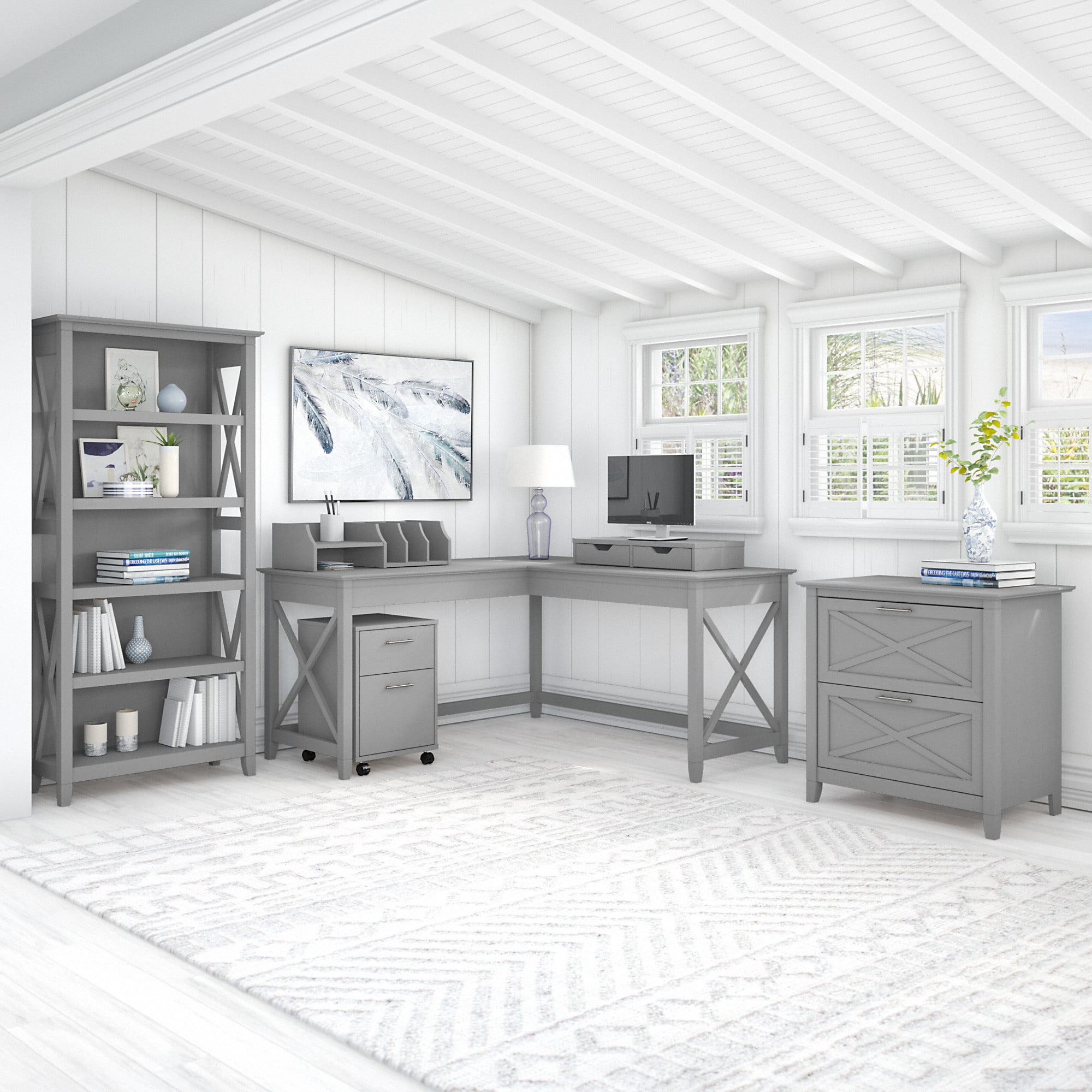 Bush Furniture Key West Tall 5 Shelf Bookcase, Cape Cod Gray
