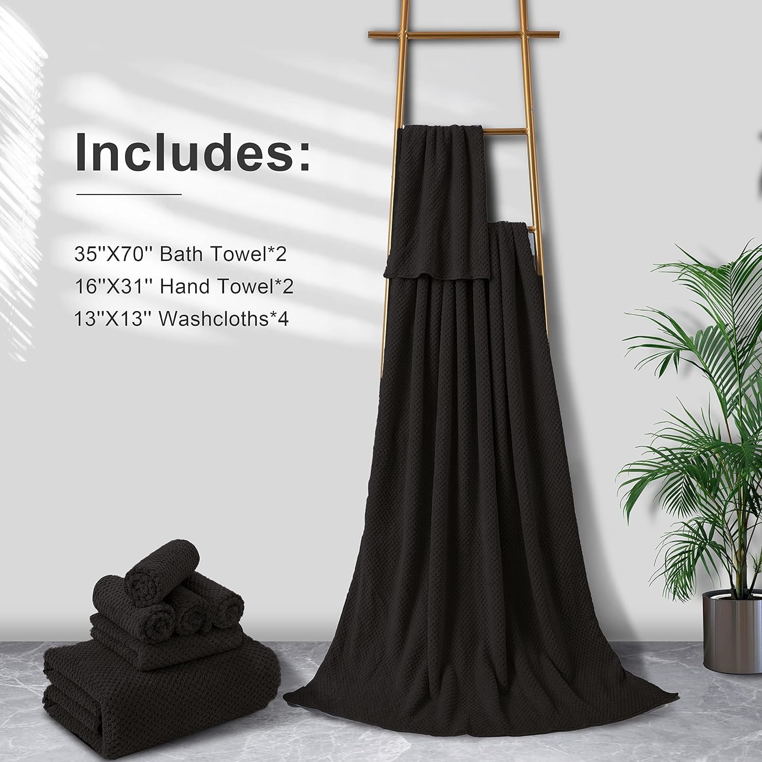Smuge Extra Large Bath Towel Sets of 8, 2 Large Bath Towels Oversized, 2 Hand Towels, 4 Washcloths, Soft Microfiber, Quick Dry, Highly Absorbent Bath Towels for Bathroom Kitchen Spa(Dark Brown)