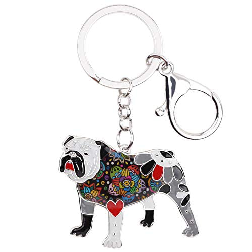 Bull Dog w/ Bone Metal Key Chain with enamaled 3D Detail 