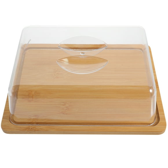 1 Set Cake Stand Cake Plate with Dome Cake Tray and Acrylic Lid Bamboo Cake Stand Acrylic Cake Dome