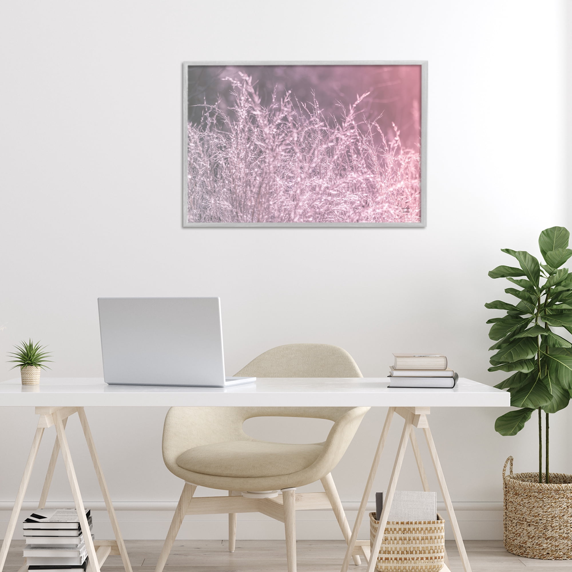 Stupell Industries Pink Morning Gentle Meadow Gray Framed Giclee Art, design by Nathan Larson