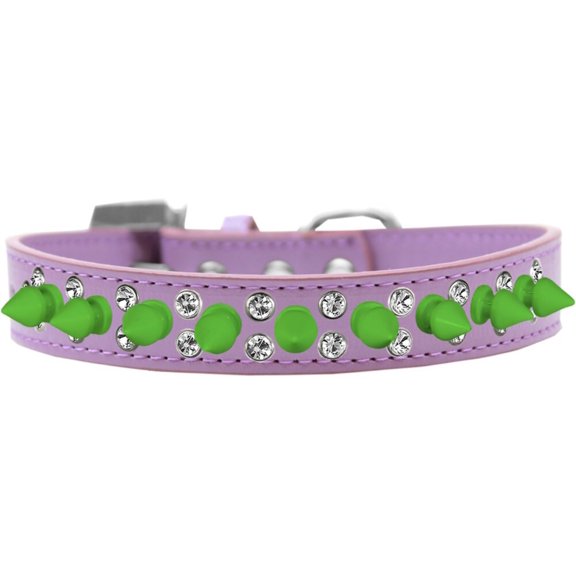 Pet and Dog Spike Collar, "Double Crystal  Neon Green Spikes"