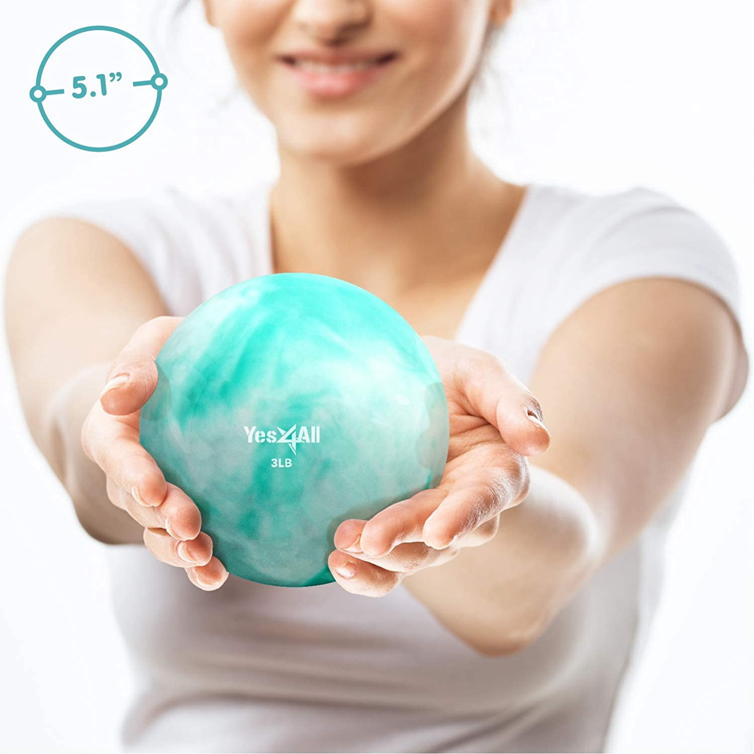 Yes4All Palla Medica Morbida Per Fitness – 1.4kg Menta, Palla Tonificante PVC Con Sabbia Per Pilates, Yoga Ed Equilibrio