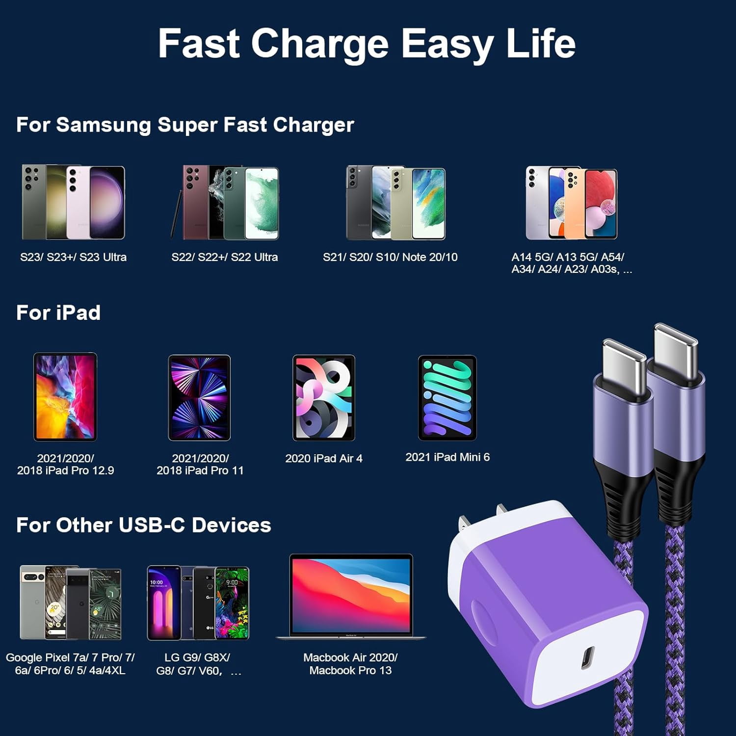 NeoMart Type C Phone Fast Charger for Samsung Galaxy Z Flip7 FE 7 6 5 4 3 Z Fold7 6 5 4 A16 5G A15 A35 A25 A55 A56 S25 Ultra S24 S23 S22 S21,9a,9 Pro XL Fold,9,8,Wall Charger Cube USB C Cable 6FT